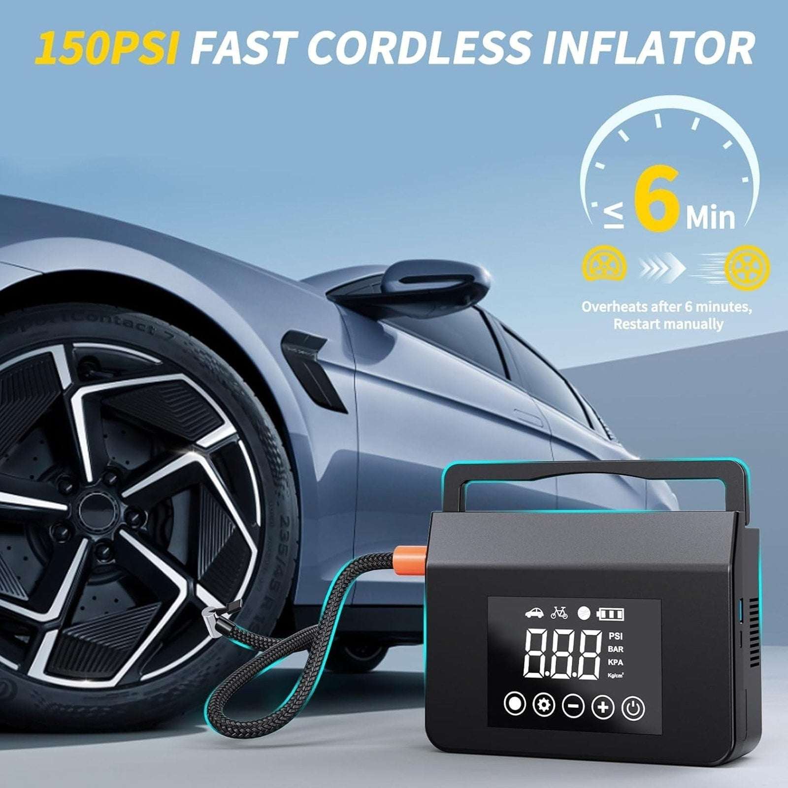 4000A 12V Car Jump Starter, 15000mAh Power Bank, Air Pump & LED Light Gas/Diesel
