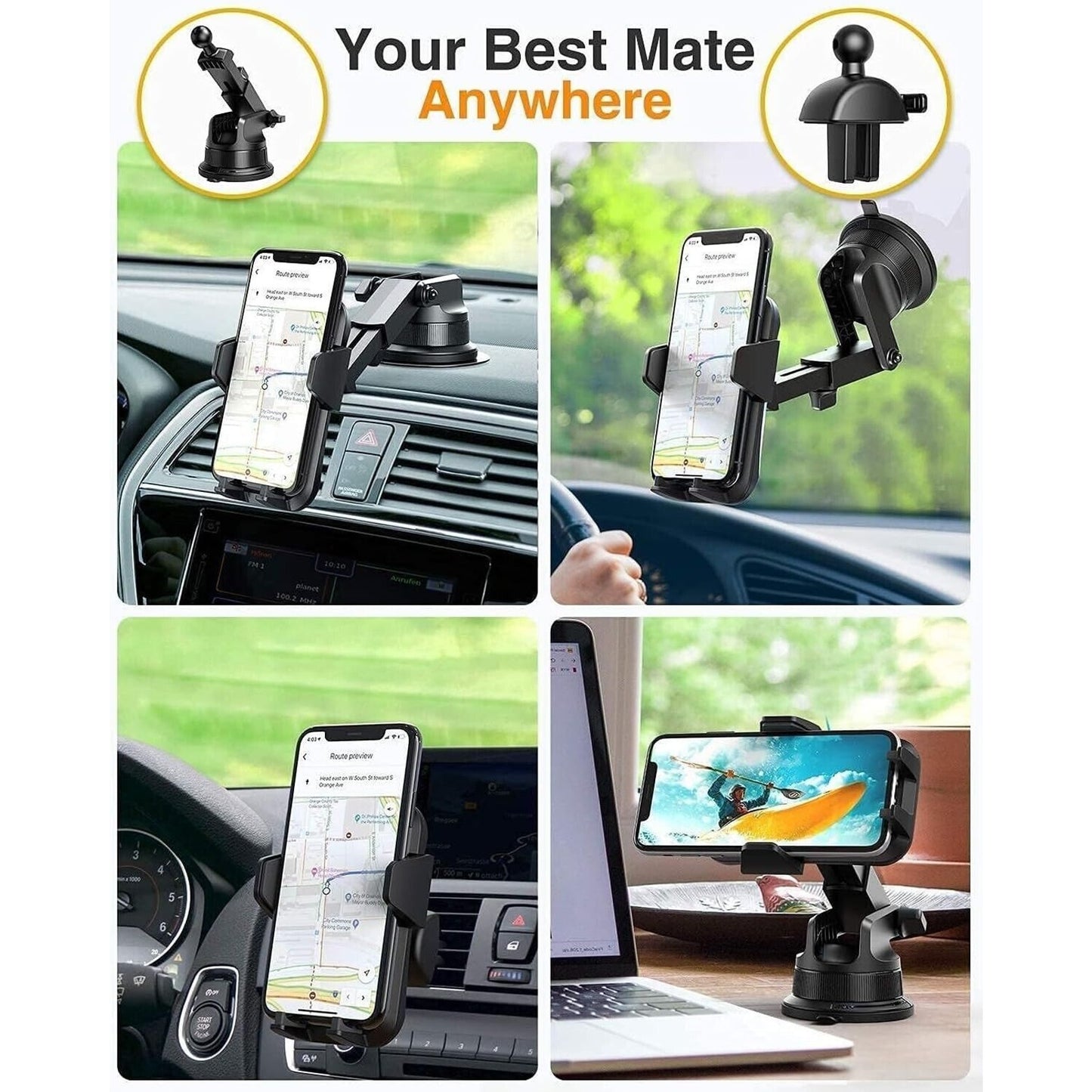 Vanmass 2024 Universal Car Phone Mount Super Suction Cup Dashboard & Vent Combo