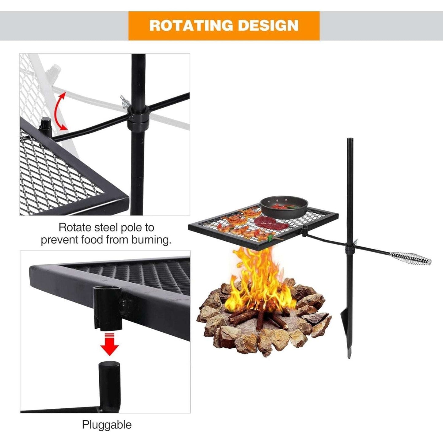 Swivel Campfire Grill Grate, Adjustable Heavy Duty Steel Open Fire 12.6"x16.7"
