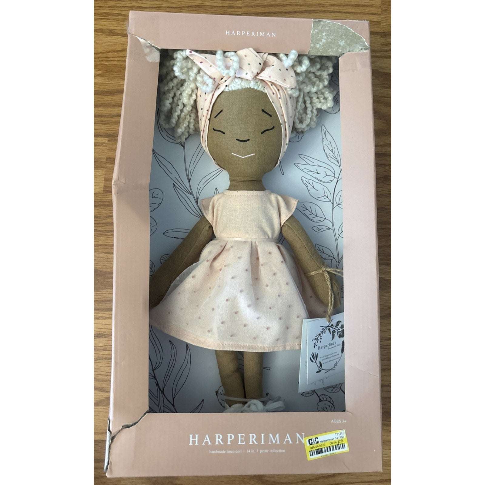 HARPERIMAN CALLIE Handmade Linen Keepsake 14" Plush Doll, Pink Dress & Sneakers