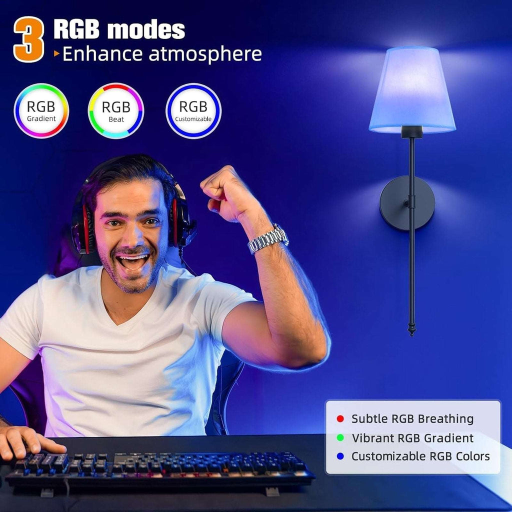 (2) Battery Operated Dimmable Wall Sconce Rechargeable Wall Lights RGB w/ Remote