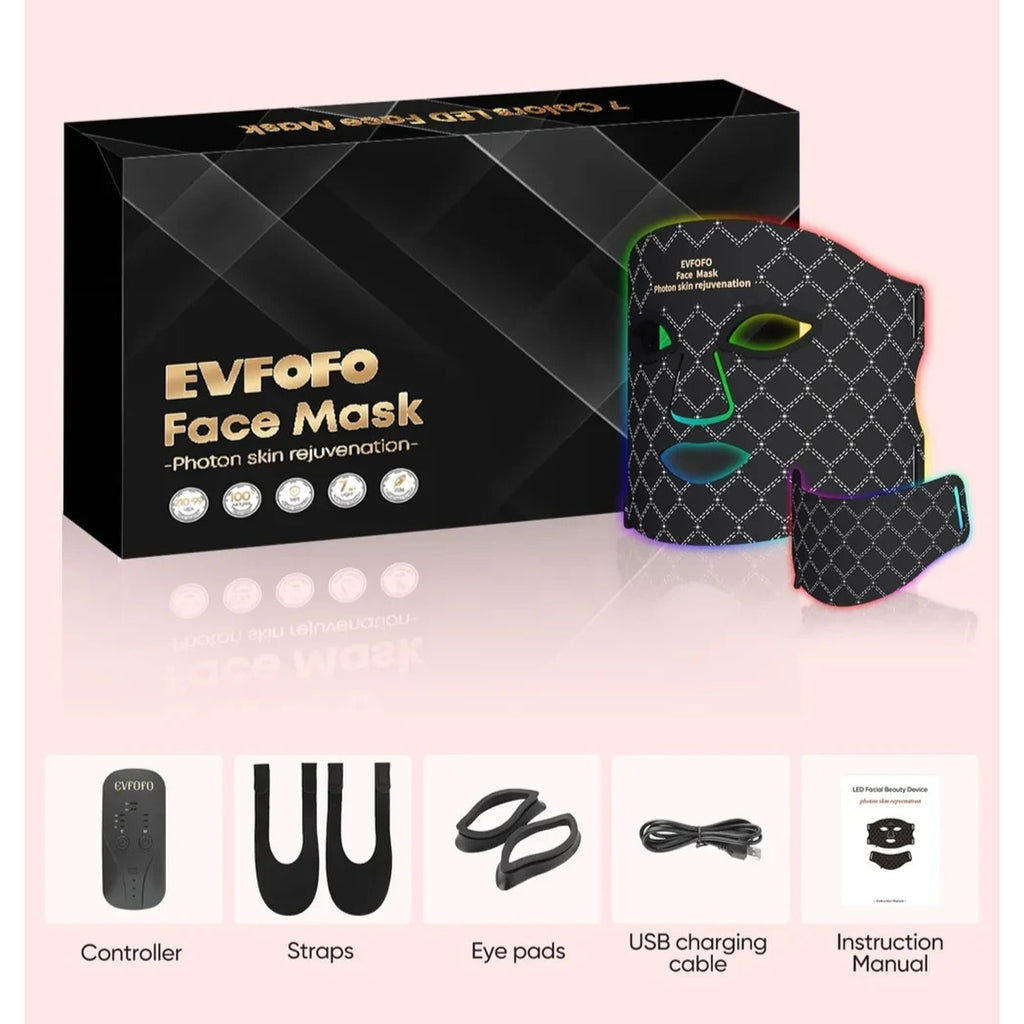 EVFOFO Therapy Mask for Face & Neck , Blue Red Light Therapy Mask, 7 Colors