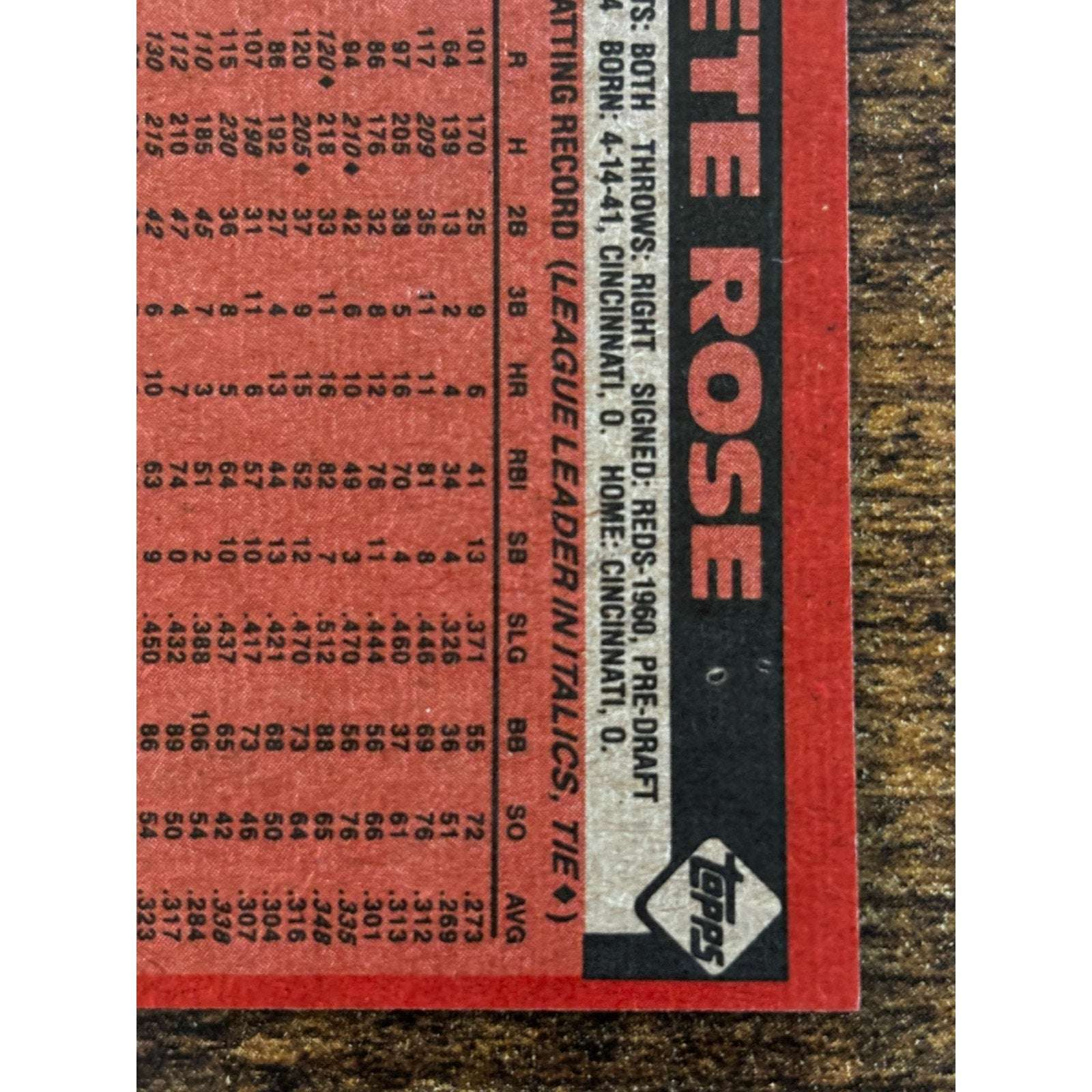 1986 TOPPS #1 PETE ROSE CINCINNATI REDS Baseball Card