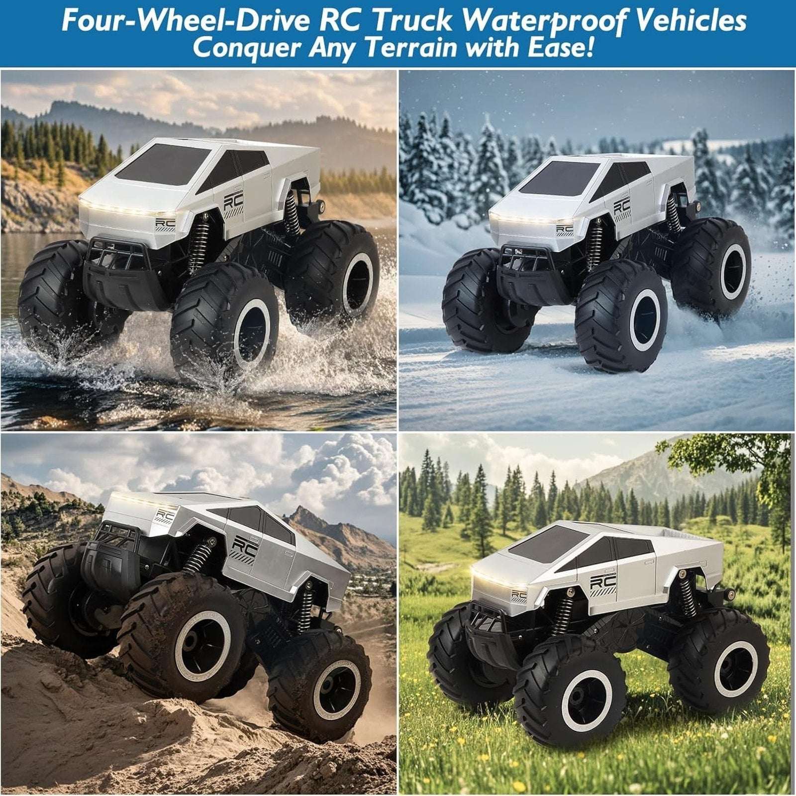 1:16 RC Amphibious Tesla 4WD All-Terrain Waterproof Monster Truck, 360° Rotation