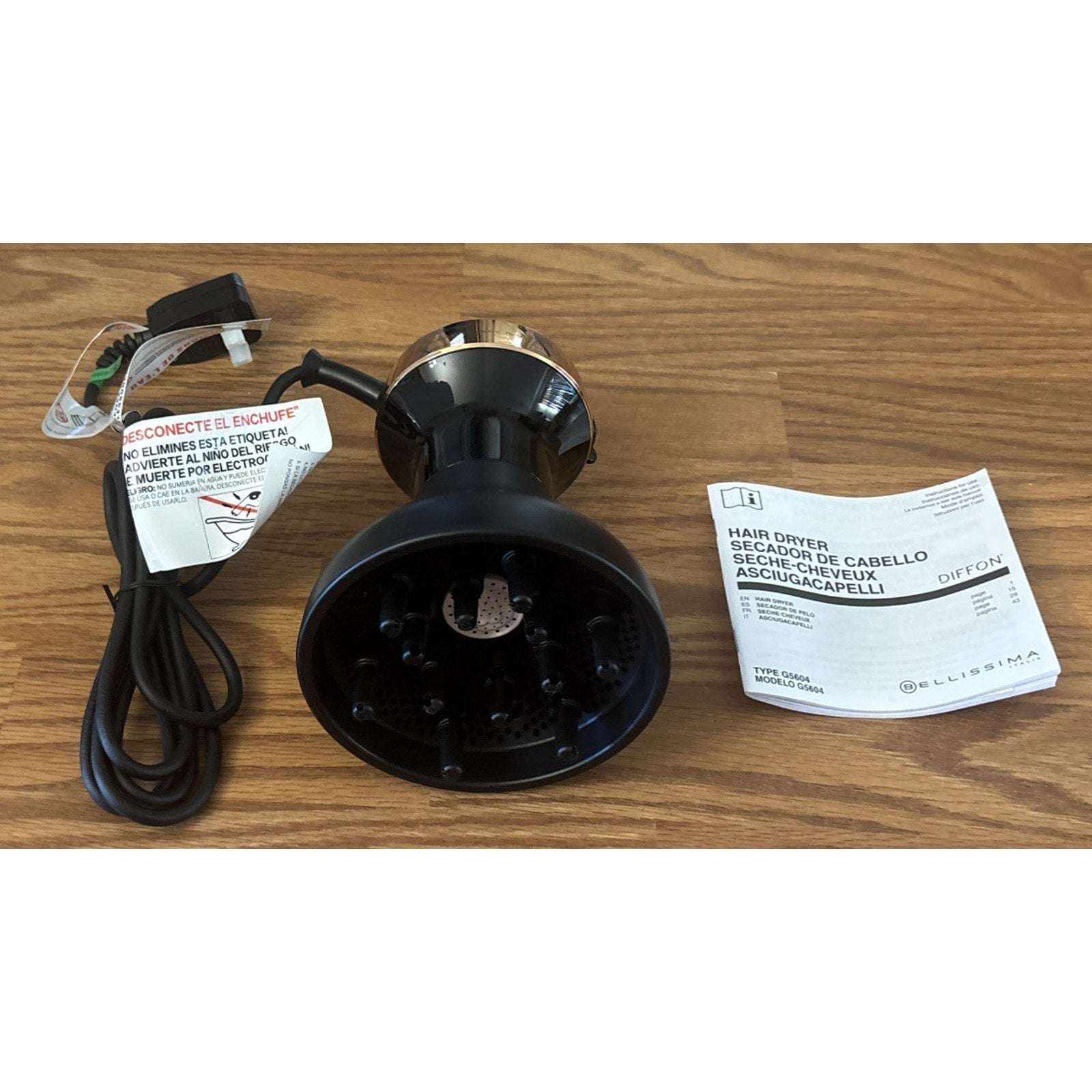 Bellissima Italia Diffon Hair Blow Dryer Diffuser for Curly Hair Rose Gold G5604