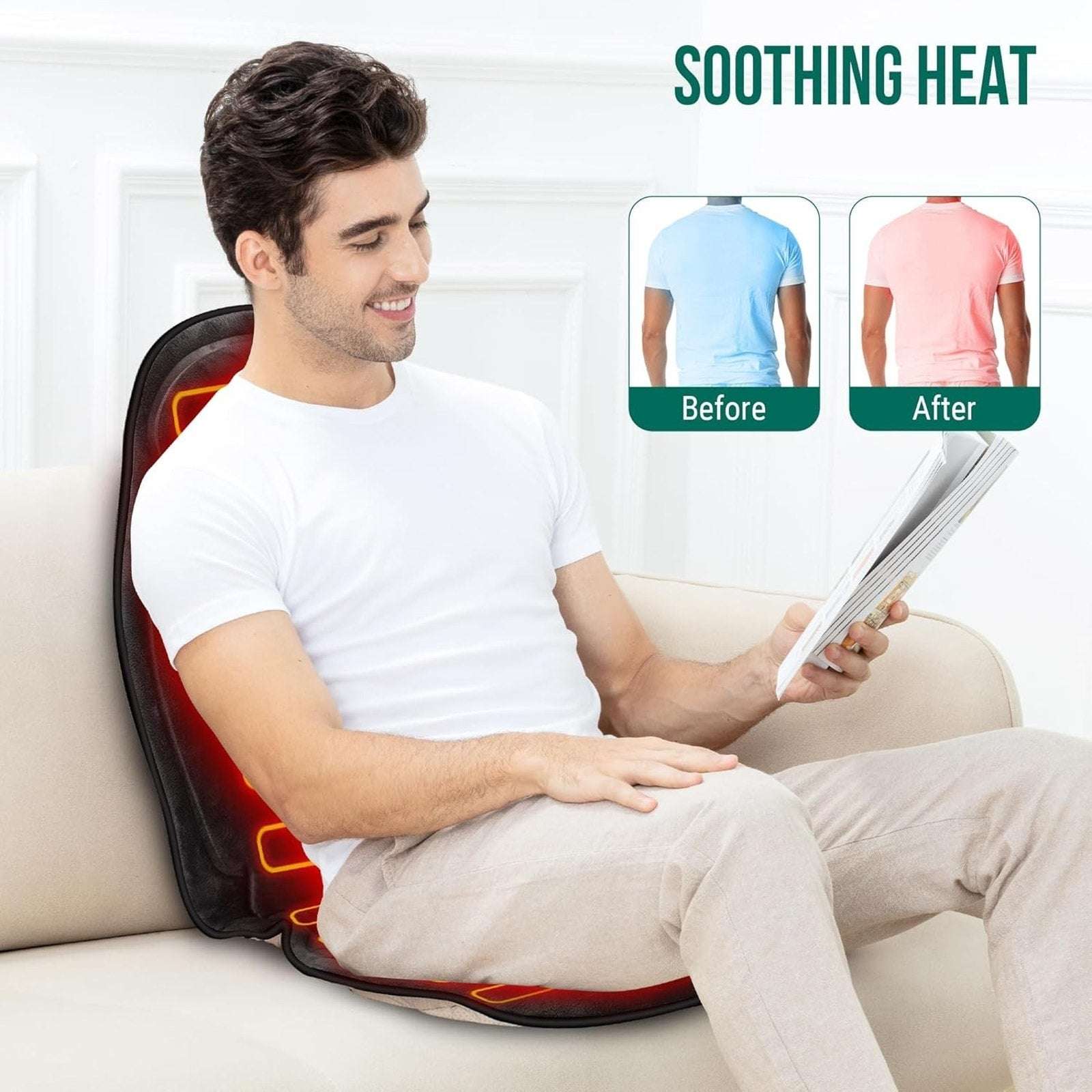 Snailax Massage Seat Cushion Back Massager w/ Heat, 6 Vibration Massage , Timer,