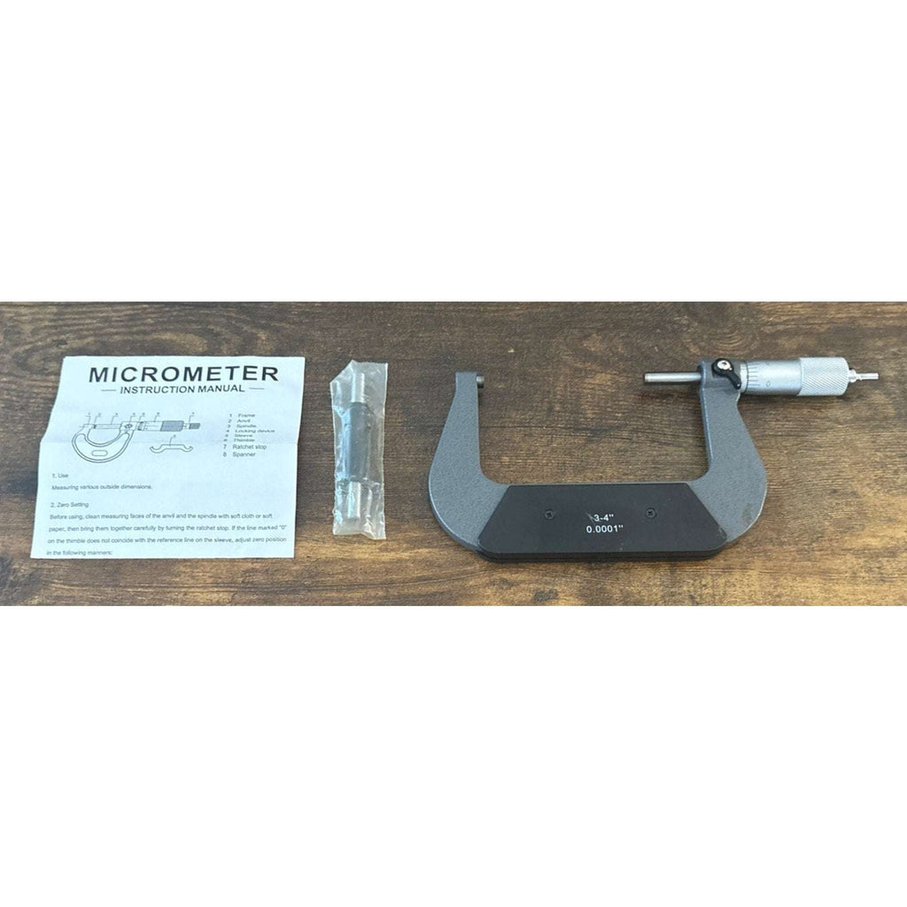 3-4" Outside Diameter Micrometer Accuracy 0.0001" Carbide w Ratchet Stop Thimble