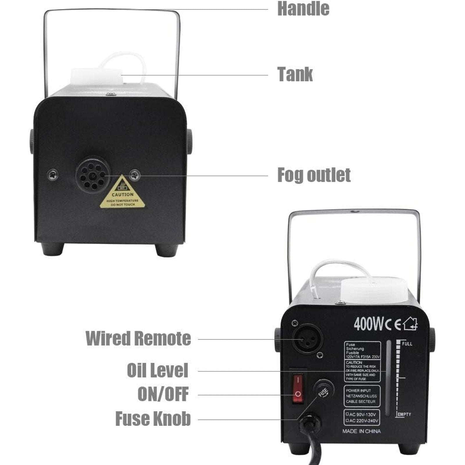 400W 1500CFM Portable Halloween DJ Party Fog Machine 2 Remotes & Fuse Protection