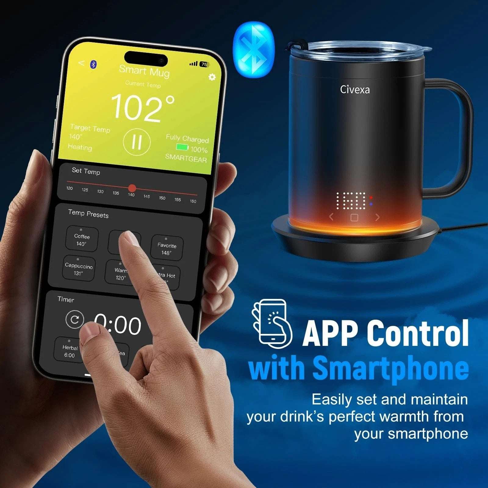 Civexa Heated Smart Mug Coffee Cup Rechargeable Touch & APP Control Auto Shutoff