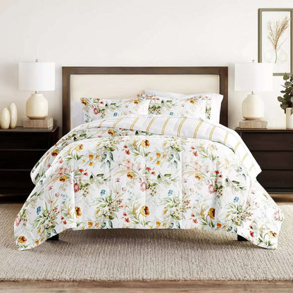 Chintz Floral Stripe Reversible All Season Down-Alternative Queen Comforter Set
