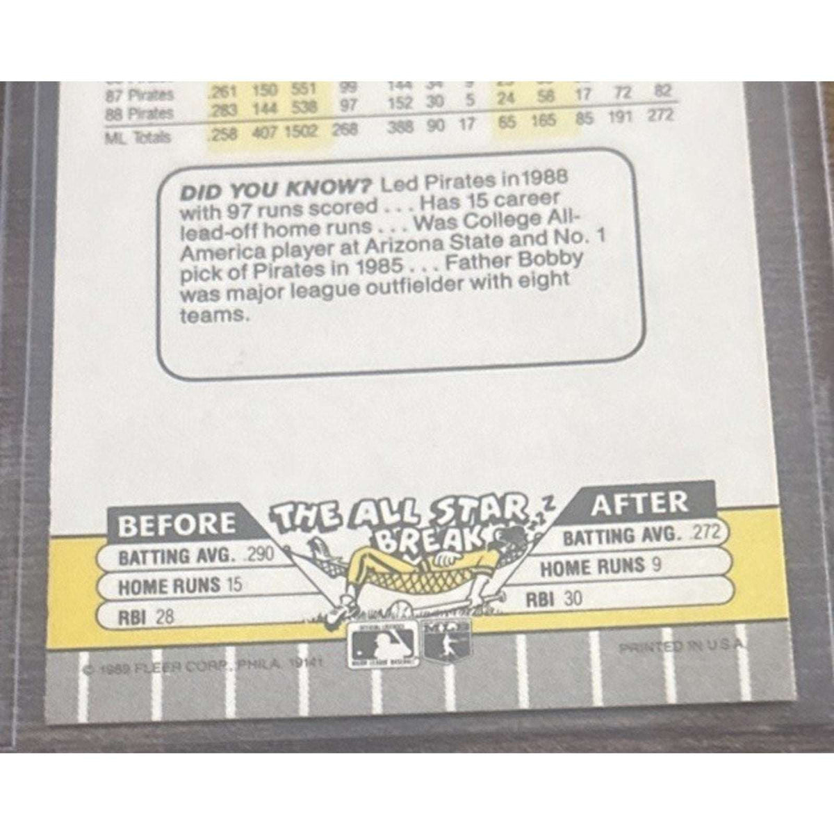 1989 FLEER #202 BARRY BONDS - PIRATES - From Pack to Sleeve - MLB Baseball