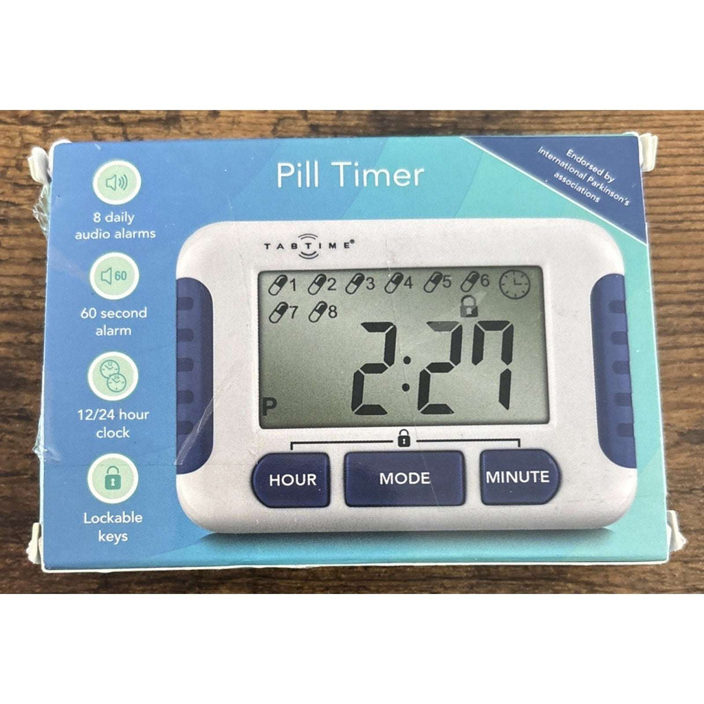 TabTIME Electronic Pill Timer Reminder with 8 Daily Alarms, Lockable Keys, 12/24