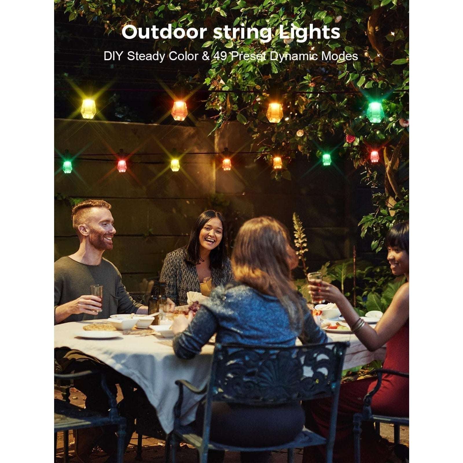 XMCOSY+ 48ft RGBCW Smart Outdoor String Lights, App Control, Alexa, Waterproof
