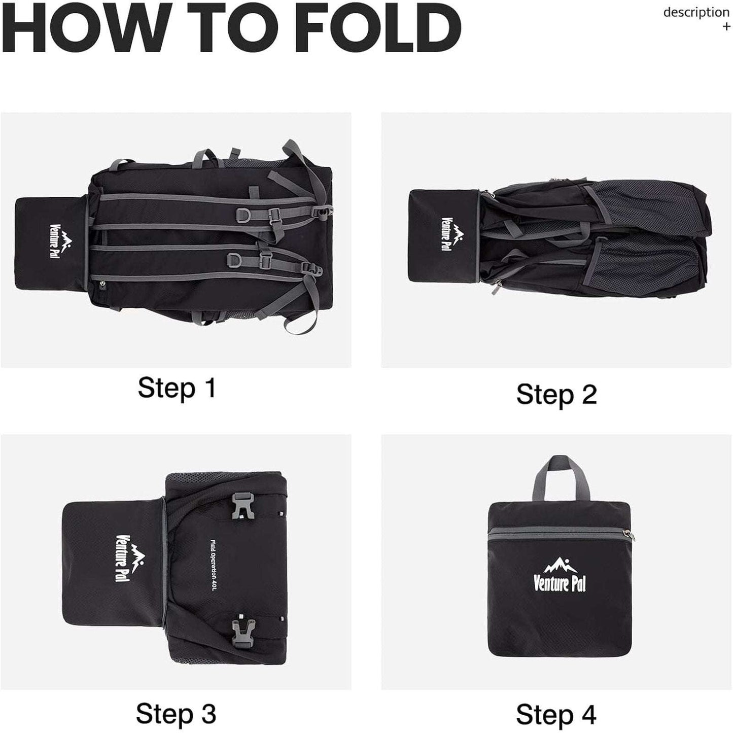 HIKING BACKPACK Lightweight Travel Daypack Black 40L VENTURE PAL Field Operation