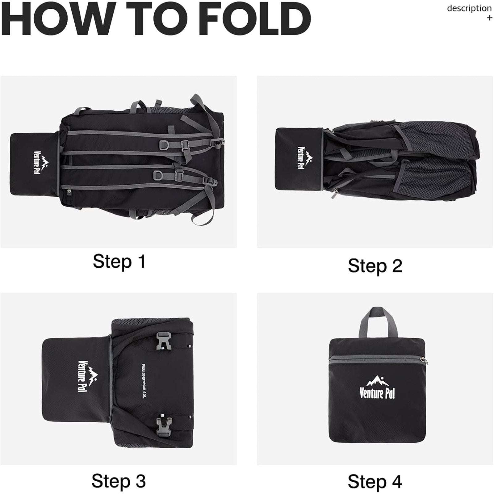 HIKING BACKPACK Lightweight Travel Daypack Black 40L VENTURE PAL Field Operation