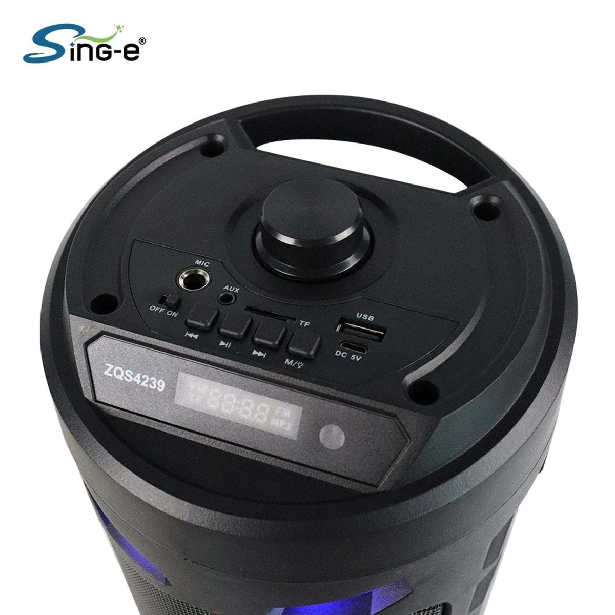 Sing-e ZQS4239S Portable Super Bass LED Speaker w/ Remote, USB/AUX, 1800mAh, Mic