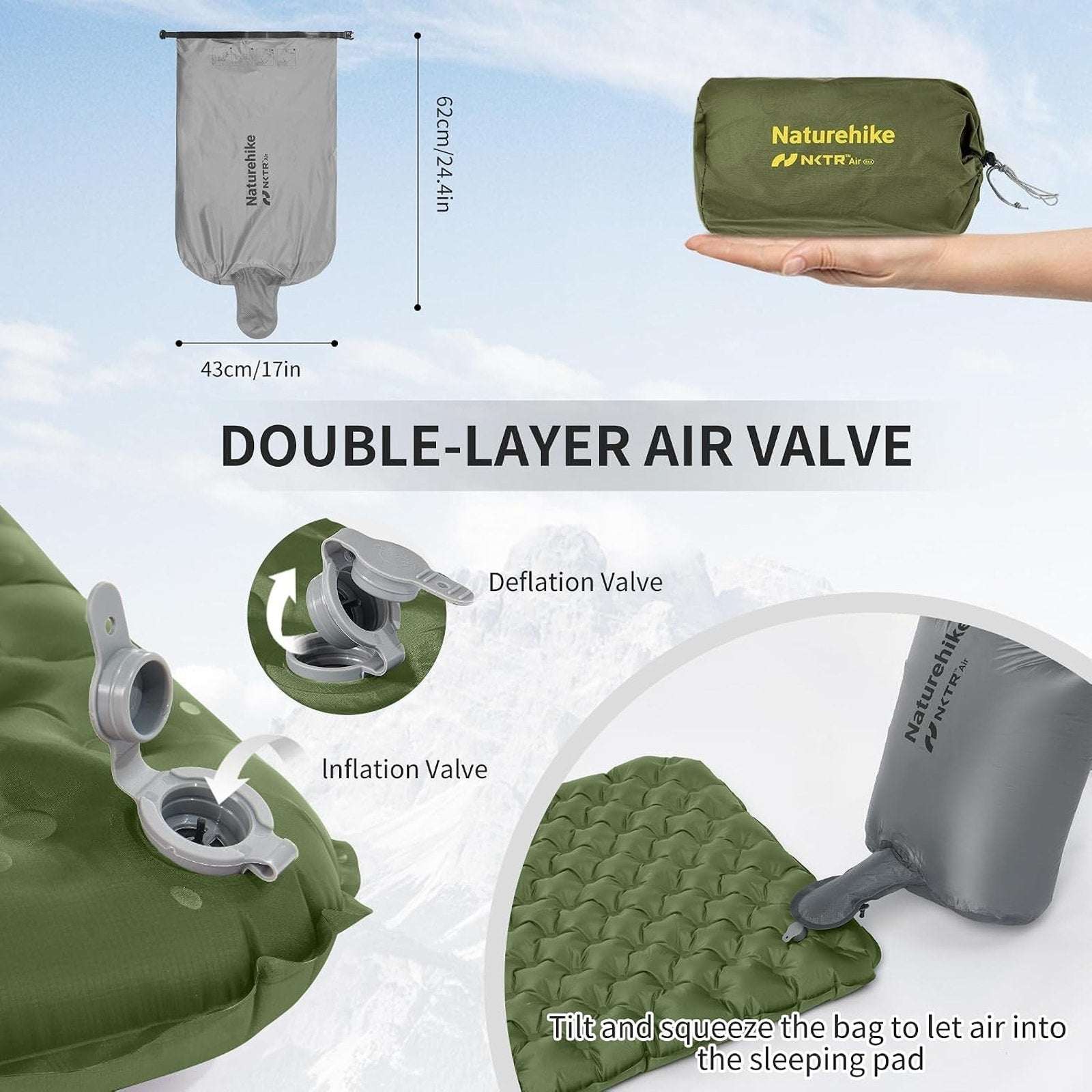 Naturehike 4.6R Ultralight Insulated Inflatable Sleeping Pad Mat w/ Air Pump Bag