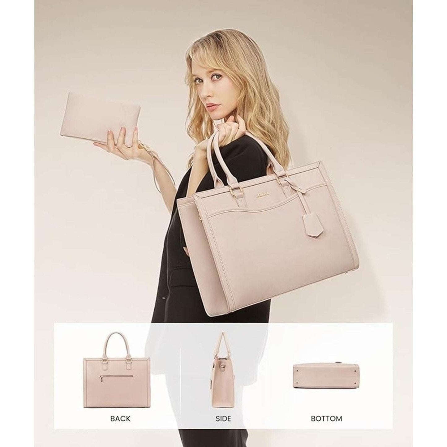 LOVEVOOK Laptop Tote Bag for Women Work, 15.6" Computer Briefcase Apricot/Beige