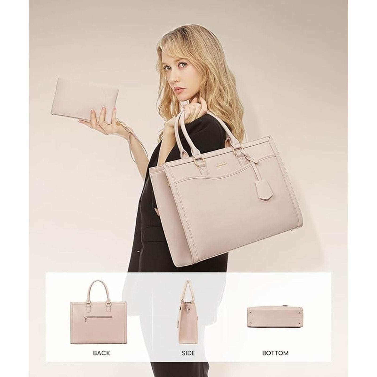 LOVEVOOK Laptop Tote Bag for Women Work, 15.6" Computer Briefcase Apricot/Beige