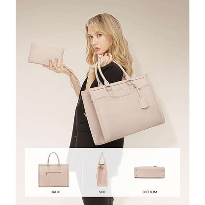 LOVEVOOK Laptop Tote Bag for Women Work, 15.6" Computer Briefcase Apricot/Beige