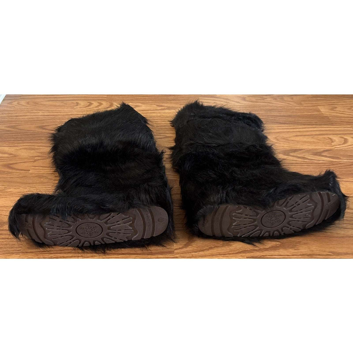 Y2K Rave Shaggy Mongolian Faux Fur Knee High Black Furry Moon Boots Sz 12 Womens