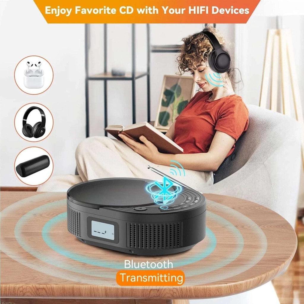 MONODEAL Portable Bluetooth Boombox CD Player, FM Radio, BT Speaker Transmitter
