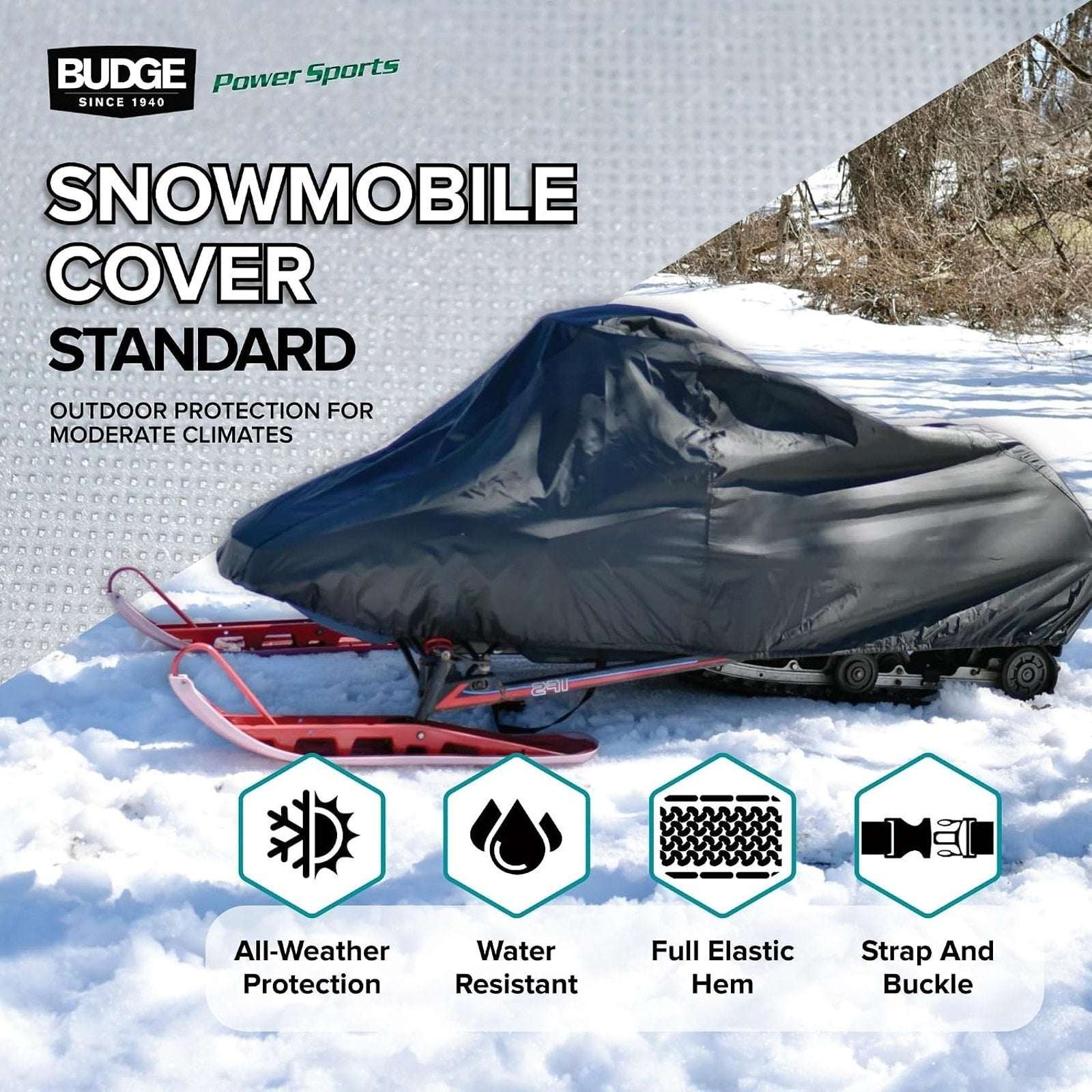 Budge Sportsman Snowmobile Cover, All-Weather Heavy-Duty Protection 130*51*48