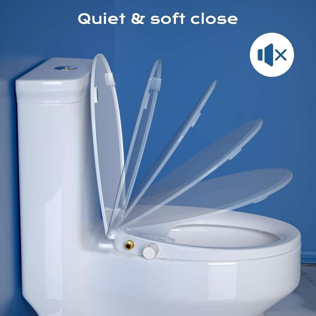 Clirass Round Bidet Toilet Seat with Quiet-Close Lid Non-Electric Dual Nozzle