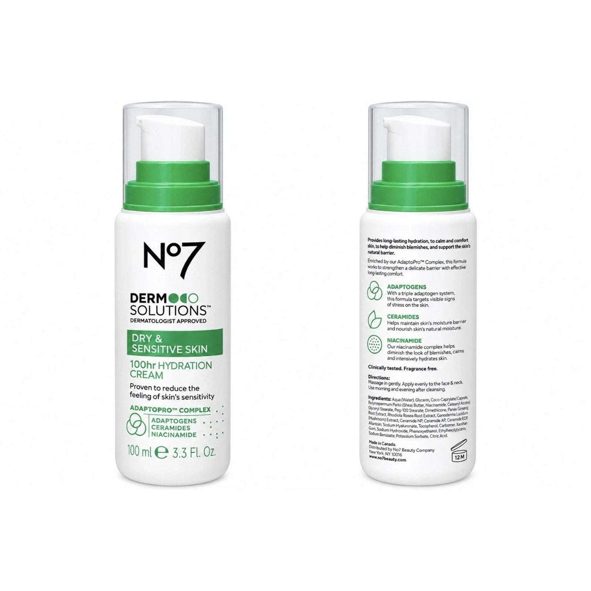 Lot of 2 No 7 Derm Solutions Dry Sensitive Skin 100hr Hydrating Face Moisturizer