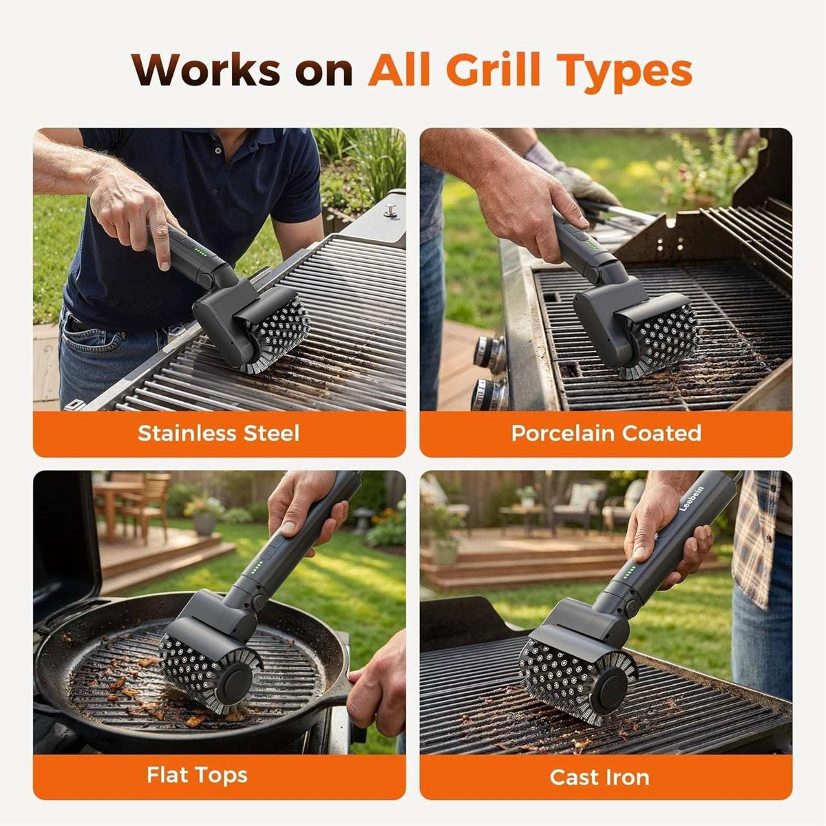 Leebein Electric Rotary Grill Brush 2026 BBQ Cleaner w/ 3 Heads 3 Speeds 480RPM
