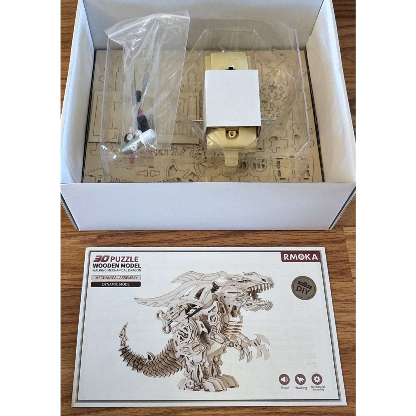 RMOKA 3D DIY Wooden Puzzle Walking Mechanical Roaring Dragon Mechanical Assembly