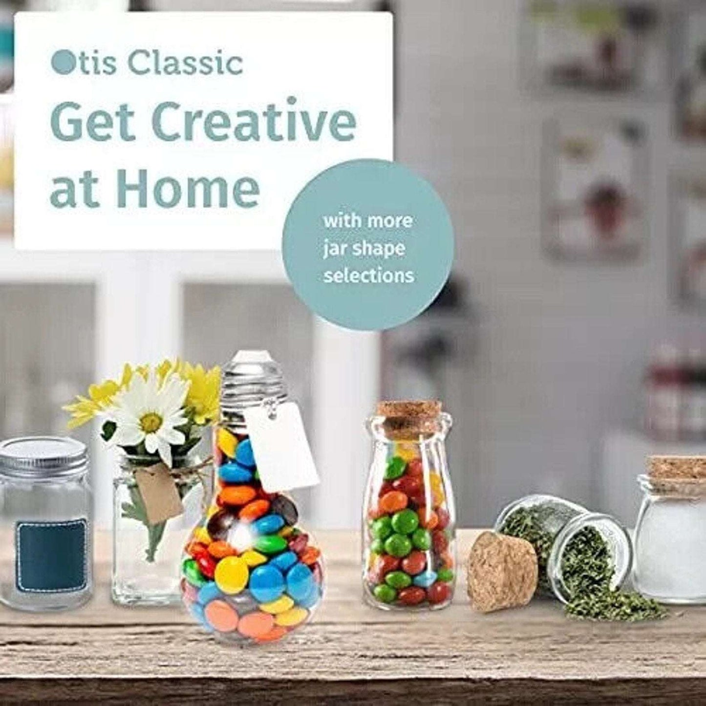 Otis Classic 12 Glass Milk Bottle Jars w Cork Lids Spices, Crafts, Gifts, Decor+