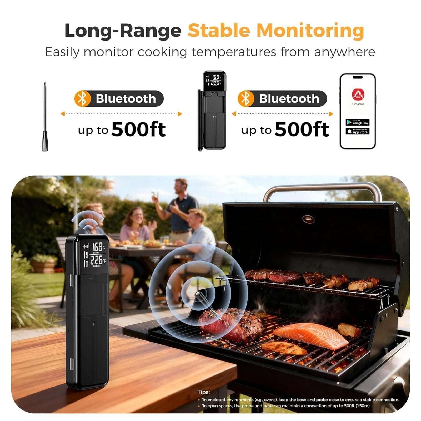 Smart Wireless Bluetooth Meat Thermometer Multi-Sensor, Instant Read with APP