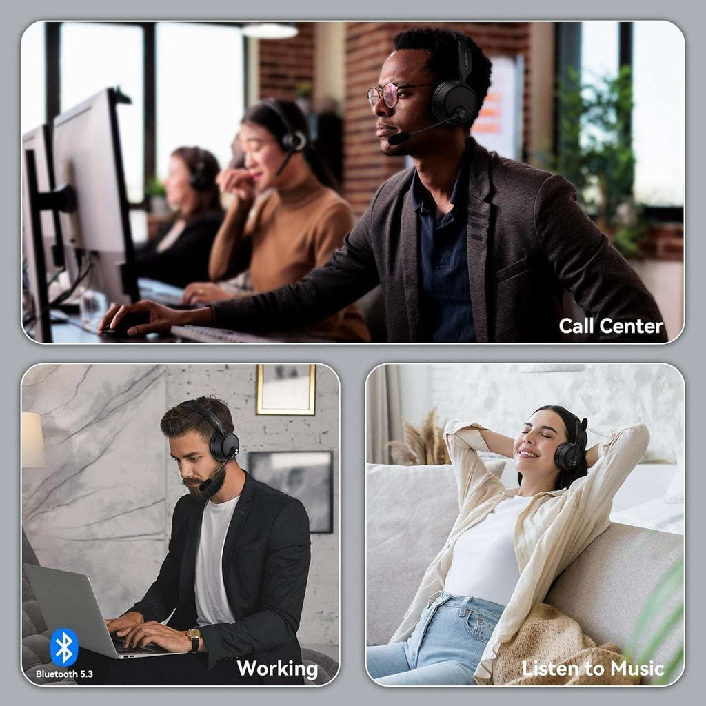 LEVN Bluetooth Headset w/ Microphone, Ai Noise Cancelling Dual Connection CT003