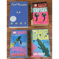 Set of 4 Paperbacks by Carl Hiaasen - Tourist Season, Hoot, Strip Tease, Double Whammy