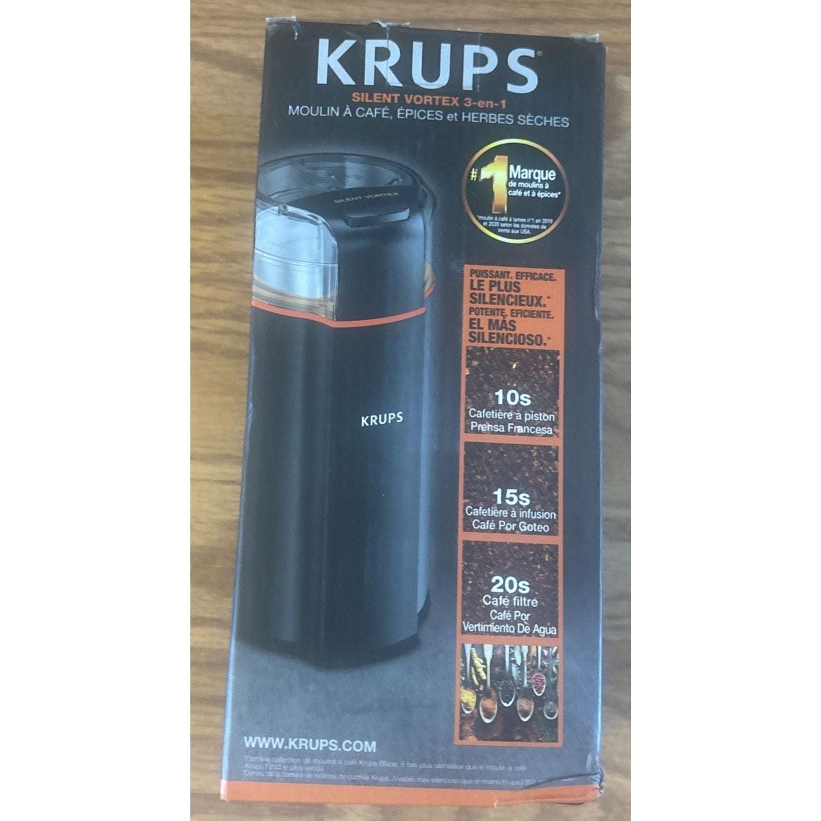 KRUPS Silent Vortex 3in1 Electric Grinder for Spices, Dry Herbs & Coffee 12-Cups