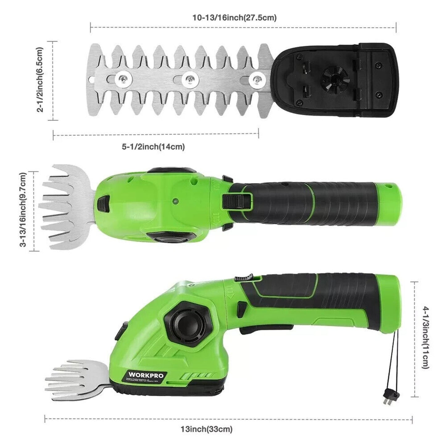 WORKPRO 7.2V Cordless Grass Shear Shrubbery Hedge 2-in-1 Electric Shear Trimmer