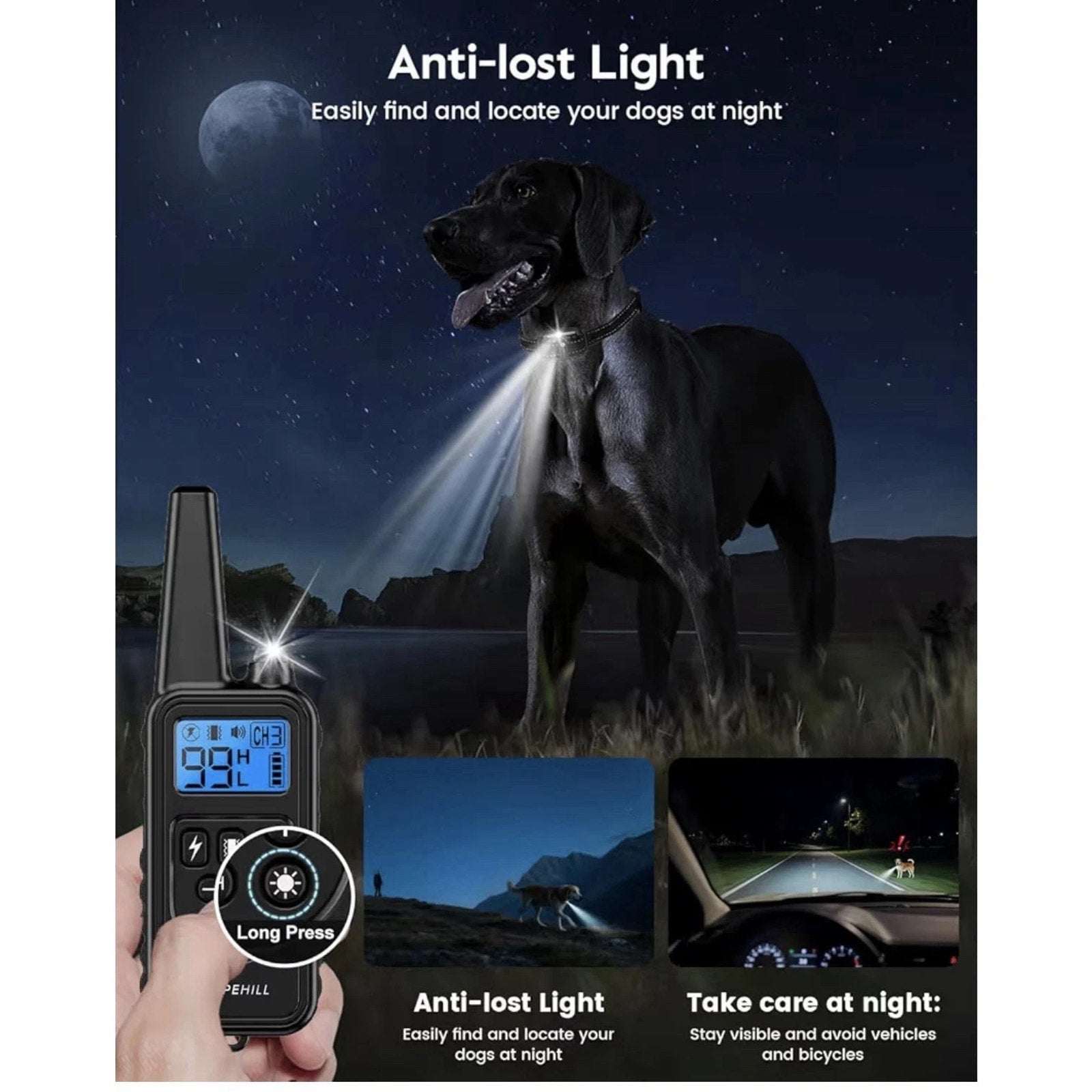 Waterproof Dog Training Collar 4200ft w/ Remote, 4 Modes, 99 Levels & Light