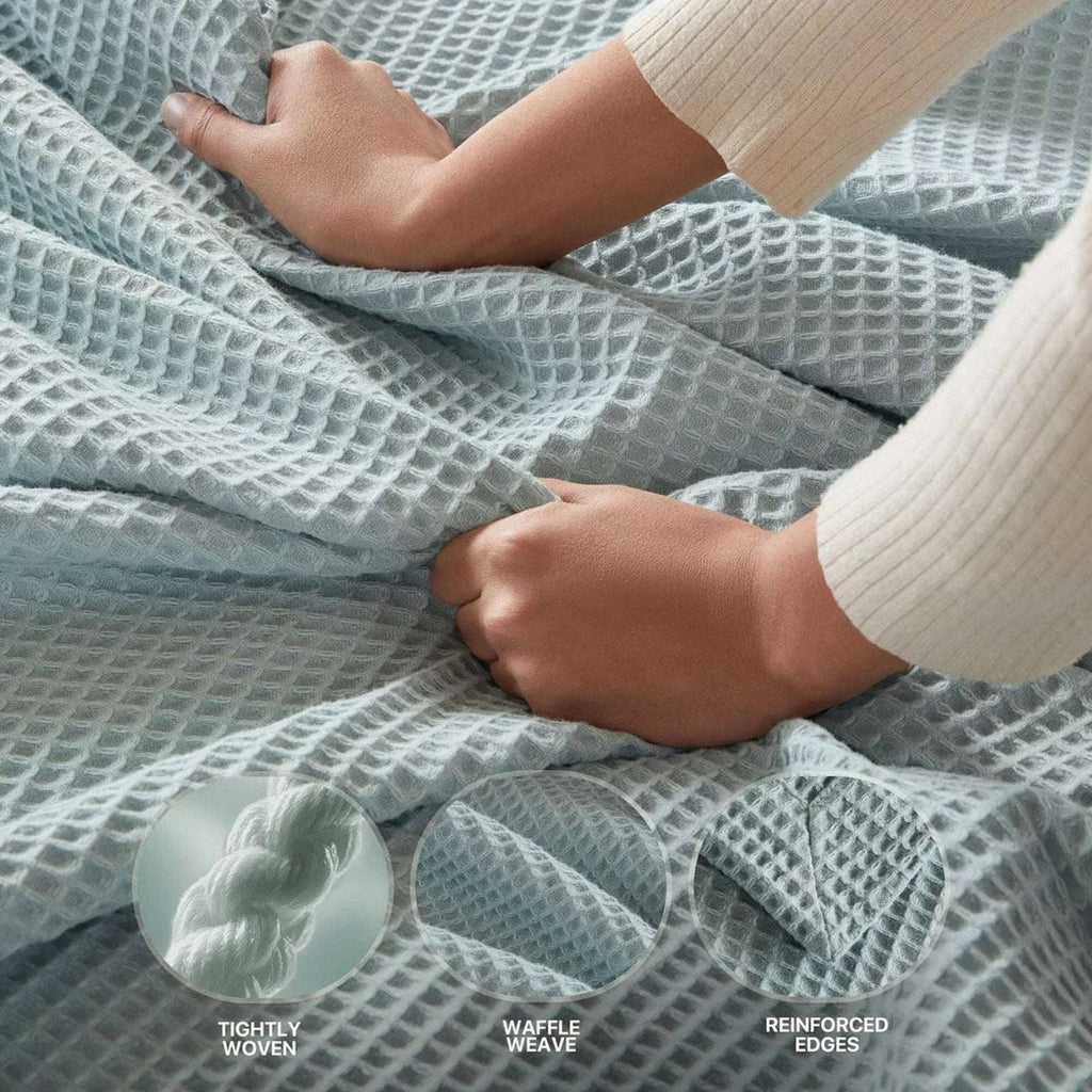 Madison Park 100% Cotton Ultra Soft Breathable Waffle Blanket Full/Queen - Aqua