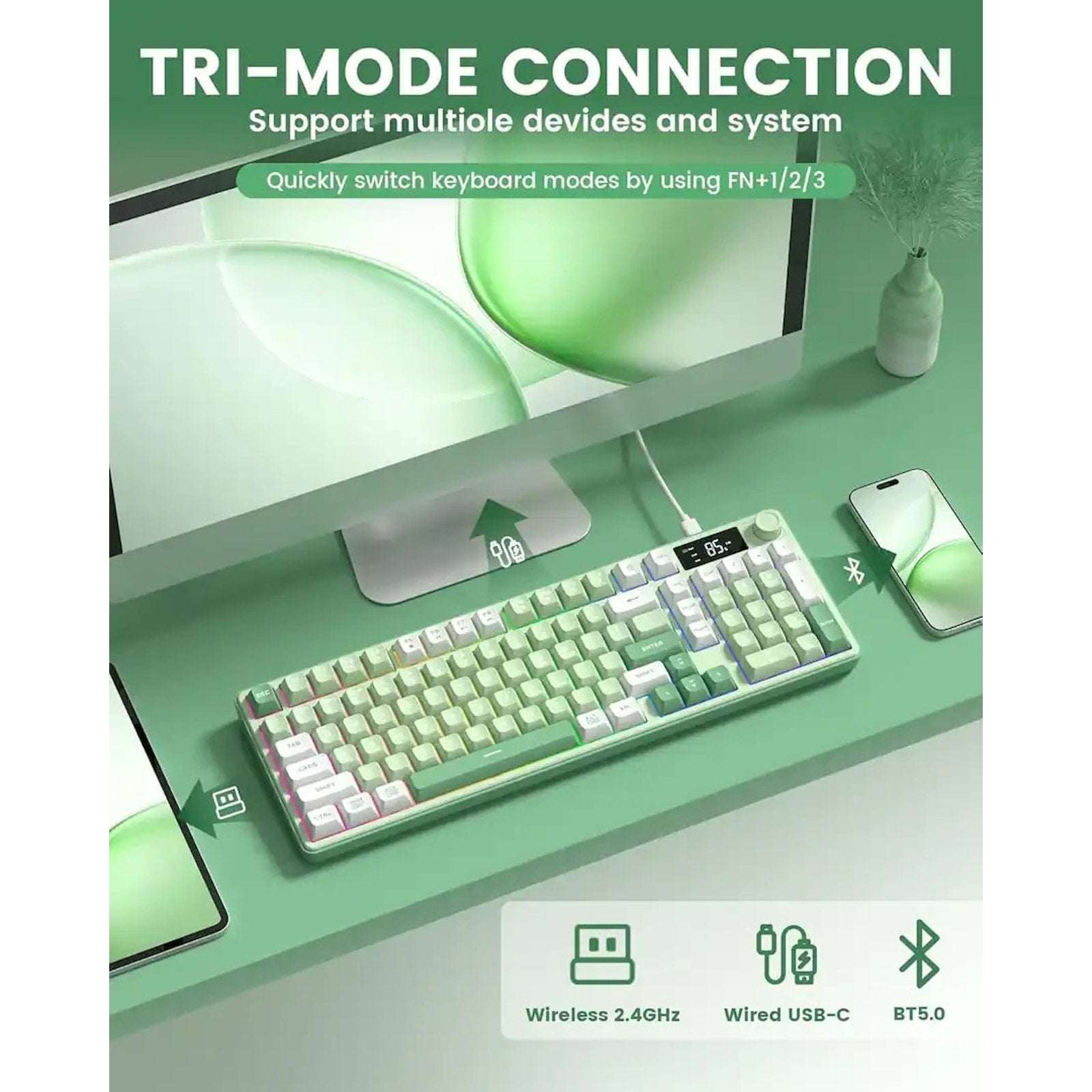 Womier DK98Pro 96% Wireless Tri-Mode RGB Smart Membrane Keyboard MultiMedia Knob