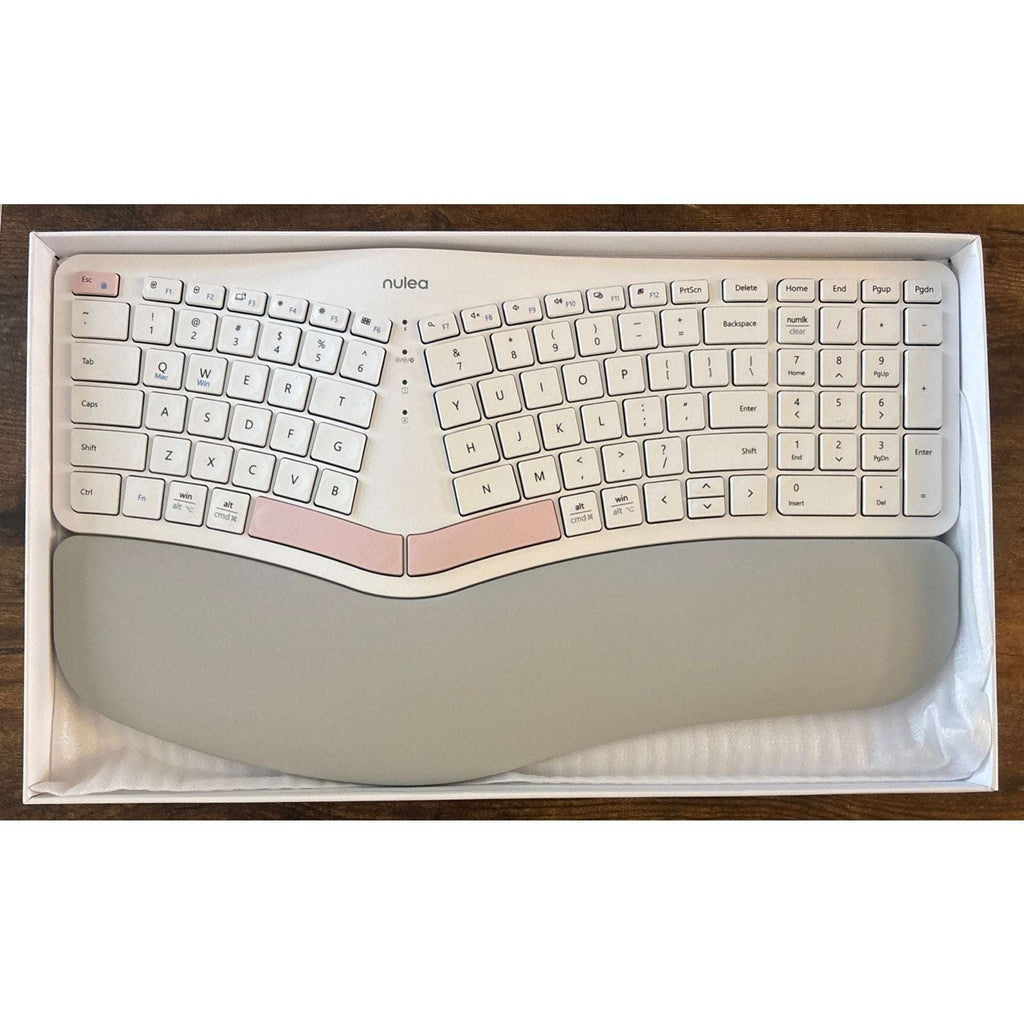 Nulea RT05B Wireless Ergonomic Split Keyboard w/ Cushioned Wrist Support - White