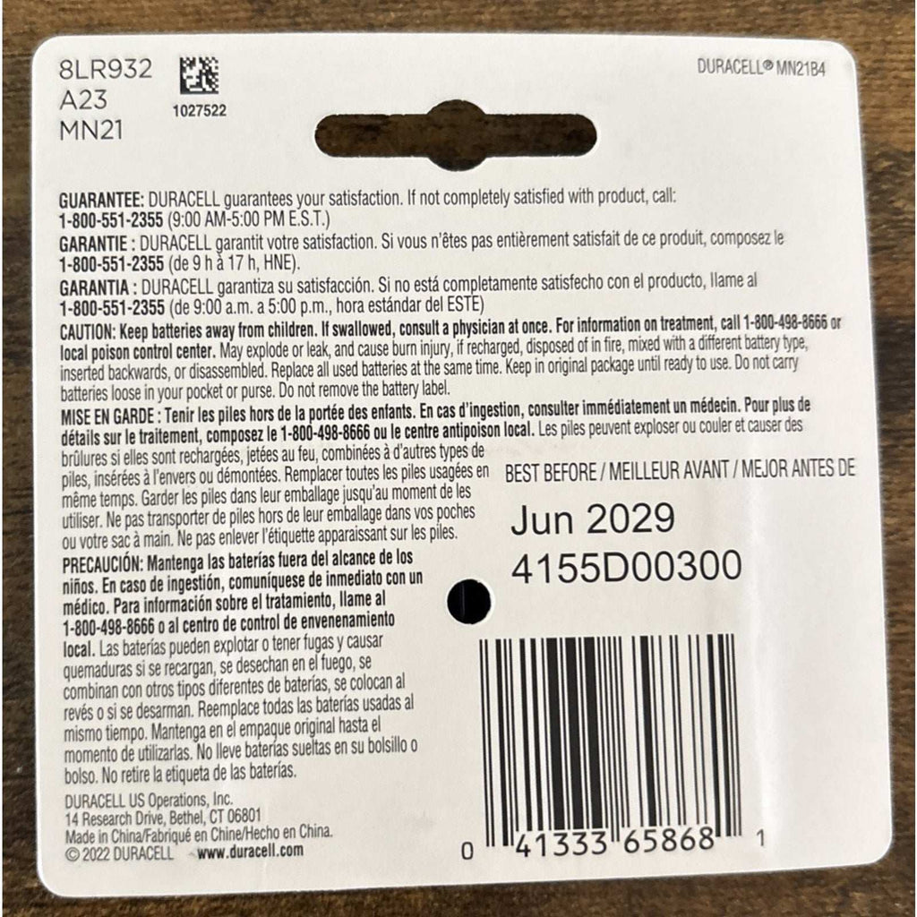 5 Packs Of 4 Duracell 12V A23 21/23 MN21 MN23 23AE 23A 23GA Security Batteries