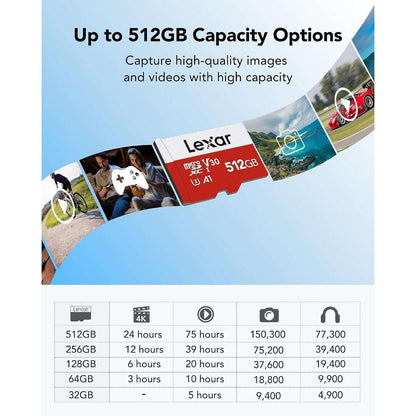 Lexar E-Series 512GB MicroSDXC UHS-I Flash Memory Card with Adapter, 100MB/s NEW