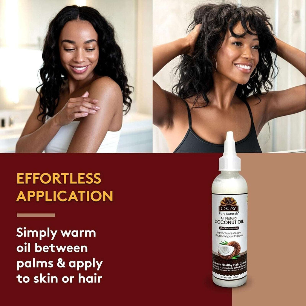 OKAY Pure Naturals 100% Coconut Oil For Hair & Skin w/ Tip Cap Bottle 2-Pack