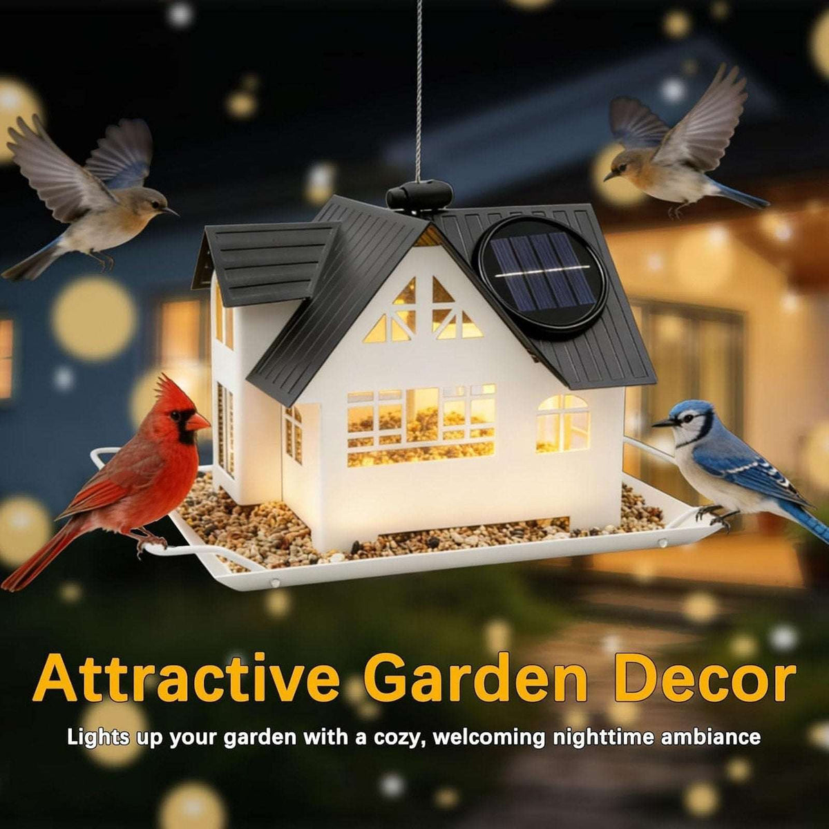 Solar Bird Feeder House Waterproof Hanging All Metal Wild Bird Outdoor Feeder