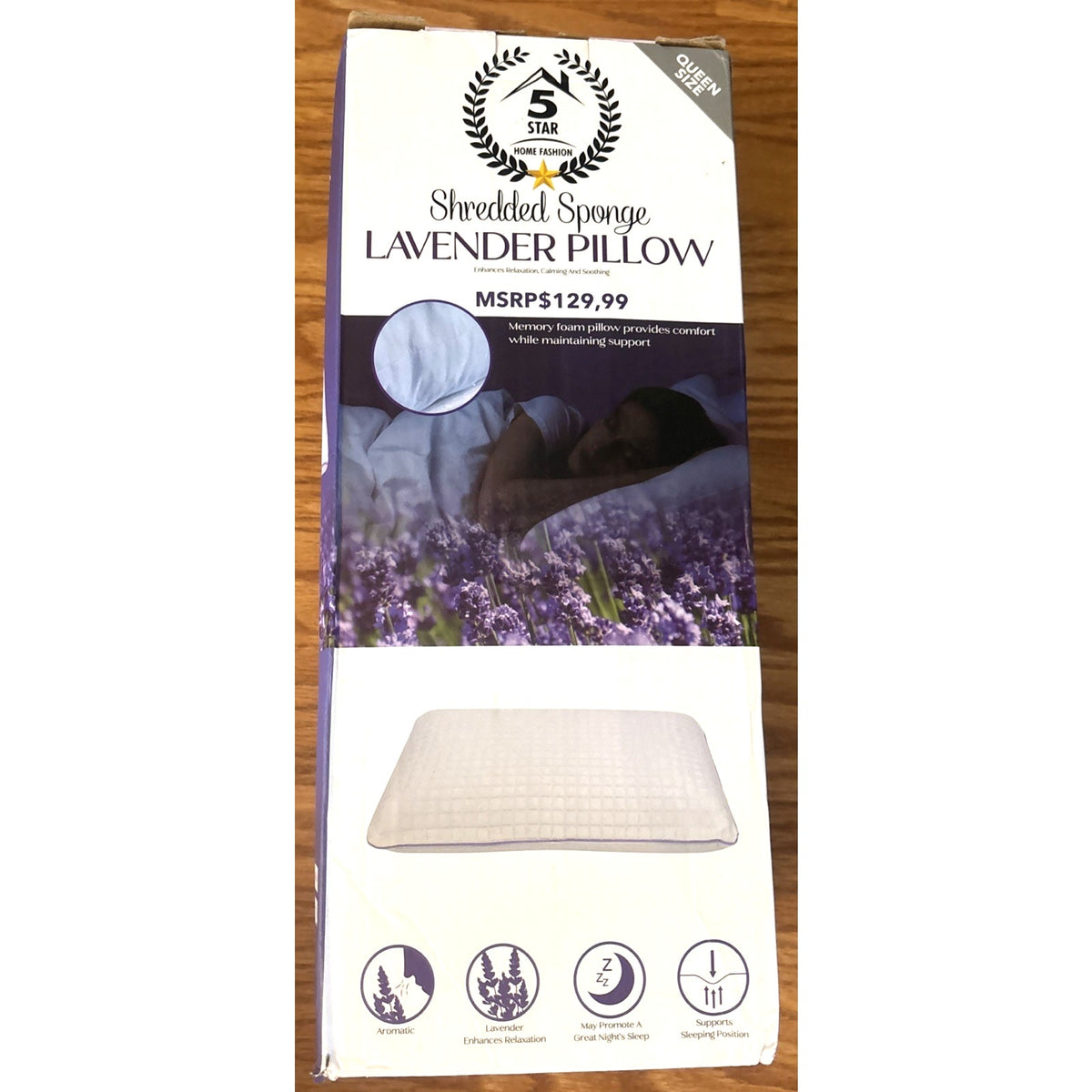 Lavender Infused Shredded Memory Foam Queen Bed Pillow Aromatic Calming Relaxing