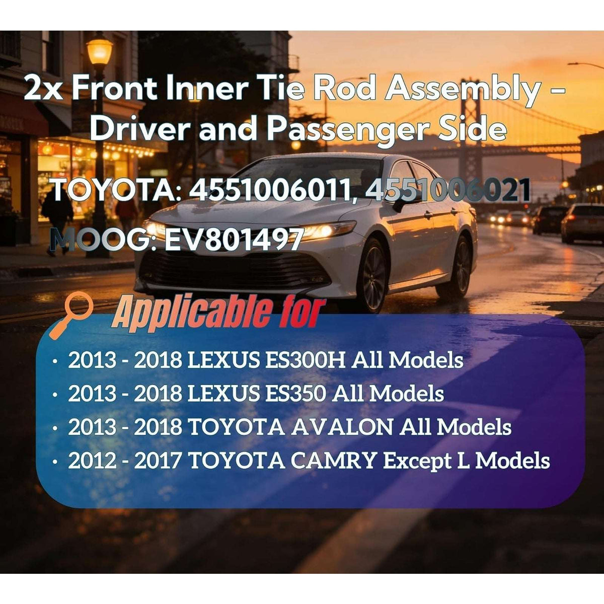 Front Inner Tie Rod Ends Links Set for Lexus ES300h ES350 Toyota Avalon Camry