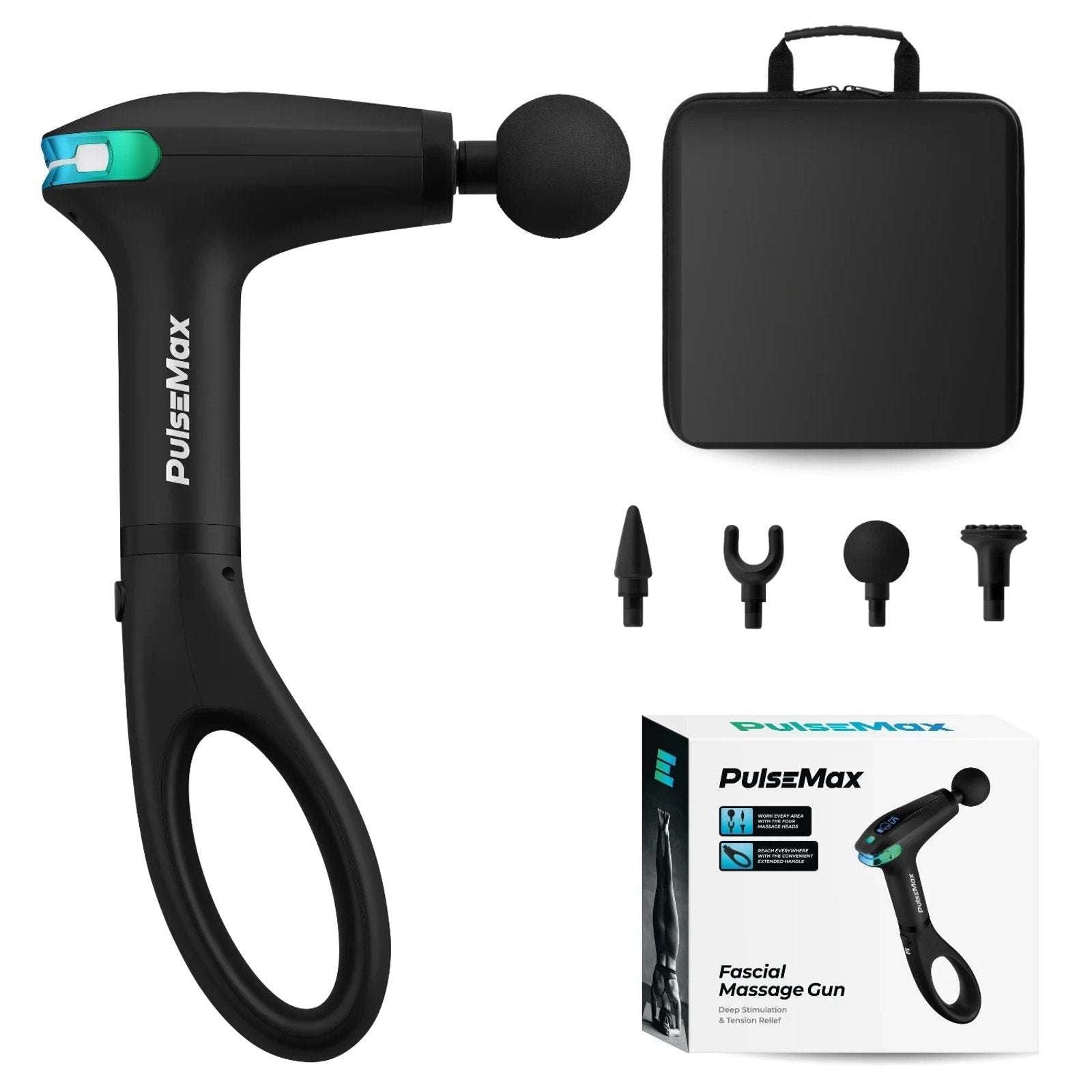 ReATHLETE PulseMax Portable Deep Tissue Massage Gun Extended Reach 8Gears/4Heads