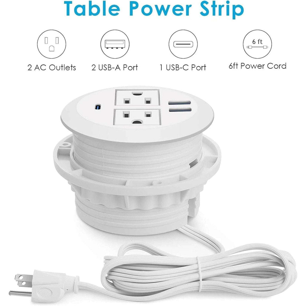 3" Recessed Desktop High-Speed Power Grommet Charging Station 2 Outlets & 3 USB