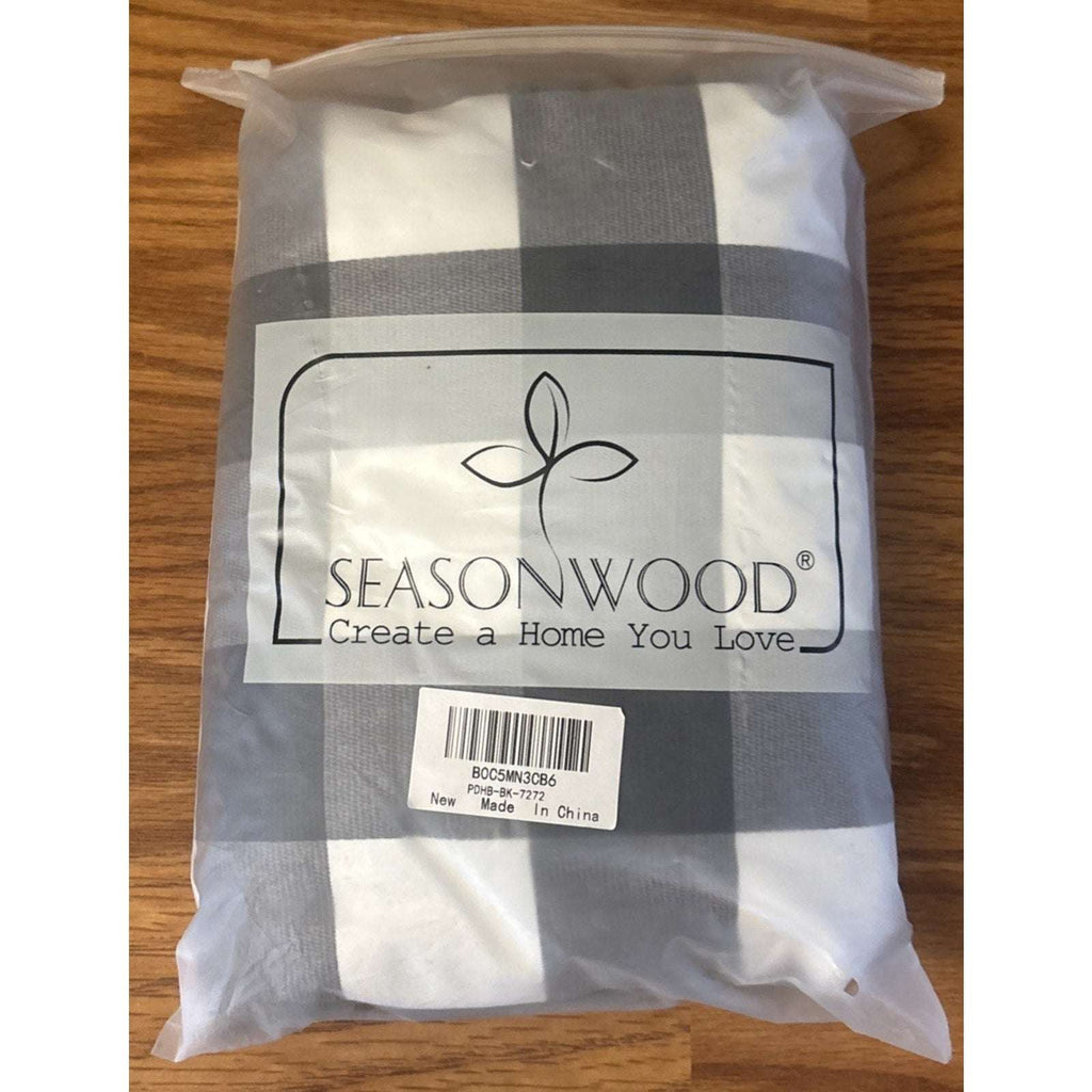 Black White Buffalo Plaid Ruffle Farmhouse Shower Curtain Set 72X72 w/ 12 Hooks
